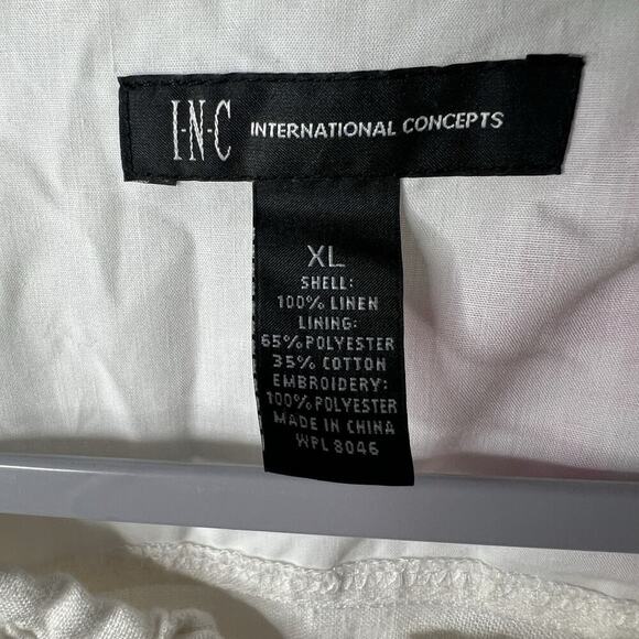 INC Jacket Womens XL White Pink Floral Embroidery Linen Zip Up Casual Bohemian - Picture 3 of 15